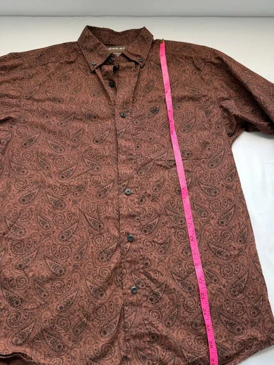 Ariat Paisley Button Up Shirt Rust Brown Western Cowboy Long Sleeve XS - Picture 5 of 8